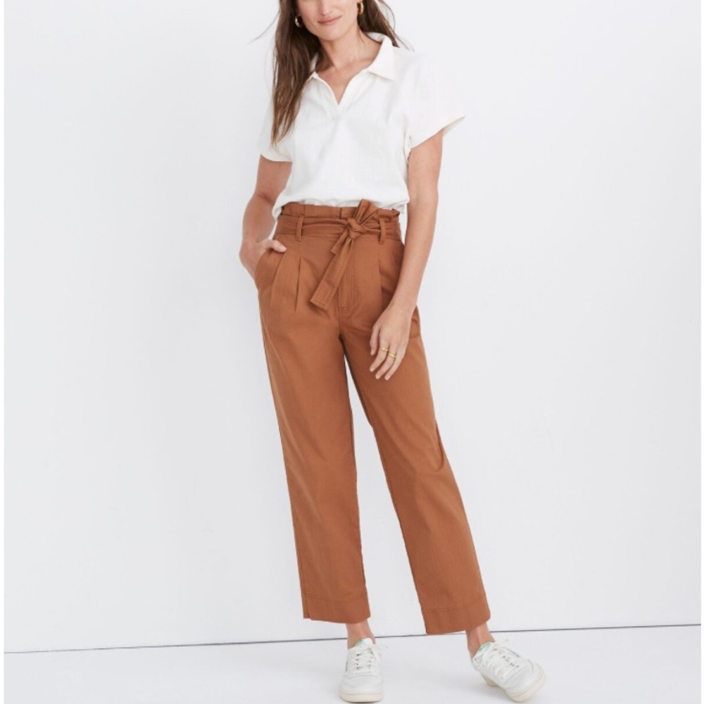 Madewell Herringbone Paperbag Pants Brown Cropped Size 30